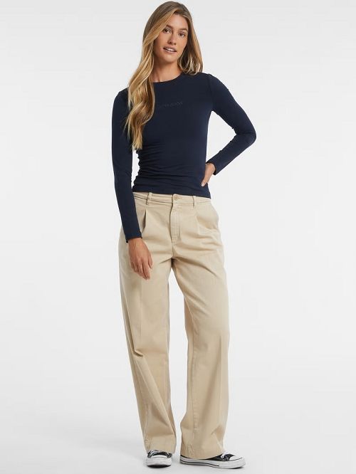 Guess Slim Embroidered Long-Sleeve Tee Blauw | GUESS-SN27564