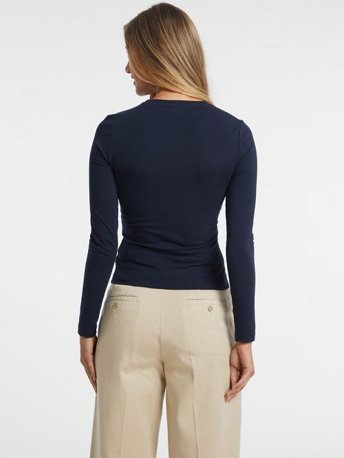 Guess Slim Embroidered Long-Sleeve Tee Blauw | GUESS-SN27564