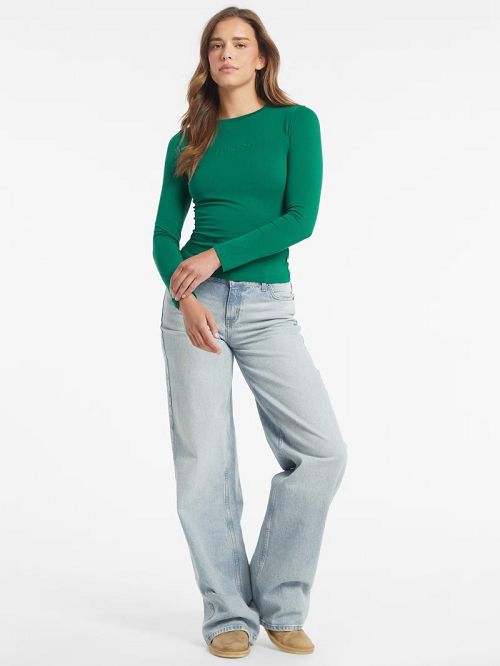 Guess Slim Embroidered Long-Sleeve Tee Groen | GUESS-SN27538