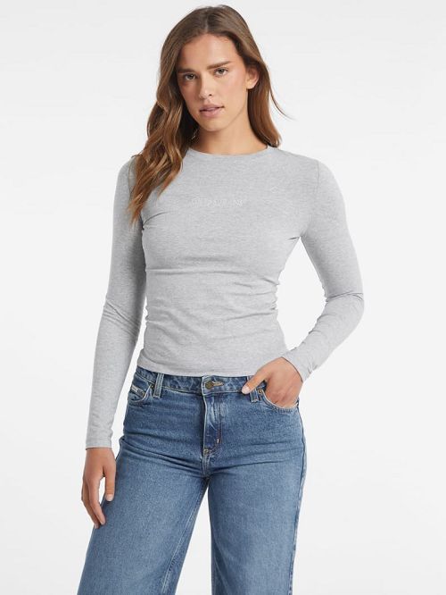 Guess Slim Embroidered Long-Sleeve Tee Grijs | GUESS-SN27570