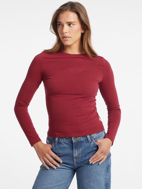 Guess Slim Embroidered Long-Sleeve Tee Rood | GUESS-SN27519