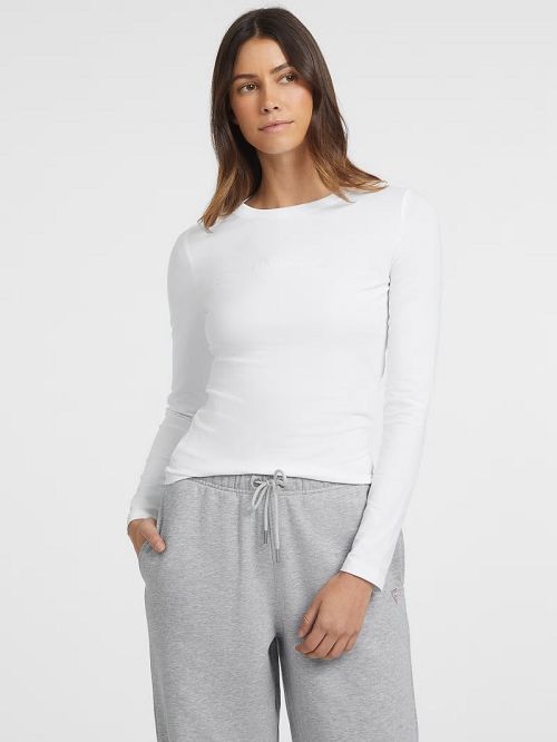 Guess Slim Embroidered Long-Sleeve Tee Wit | GUESS-SN27575