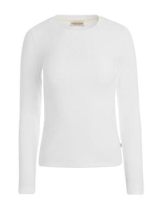 Guess Slim Embroidered Long-Sleeve Tee Wit | GUESS-SN27575