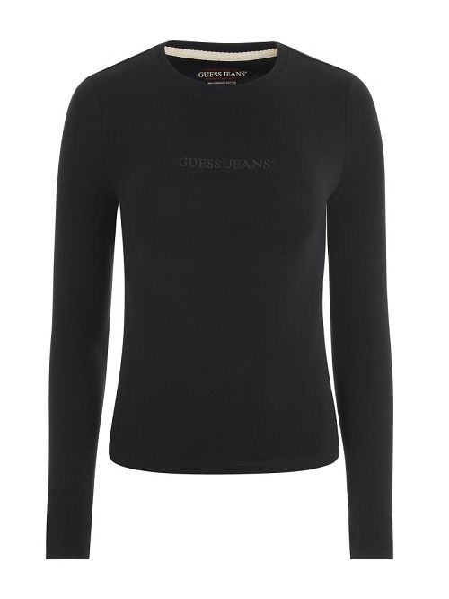 Guess Slim Embroidered Long-Sleeve Tee Zwart | GUESS-SN27565