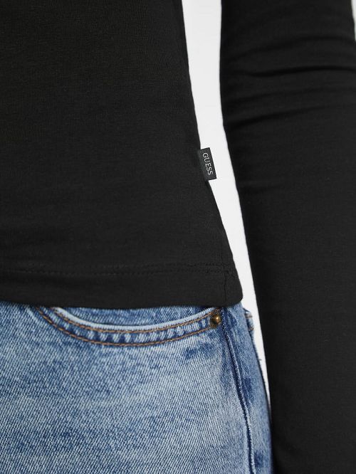 Guess Slim Embroidered Long-Sleeve Tee Zwart | GUESS-SN27565