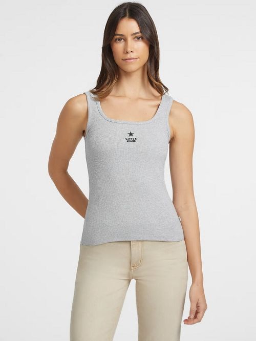 Guess Slim Embroidered Star Tank Grijs | GUESS-SN27204
