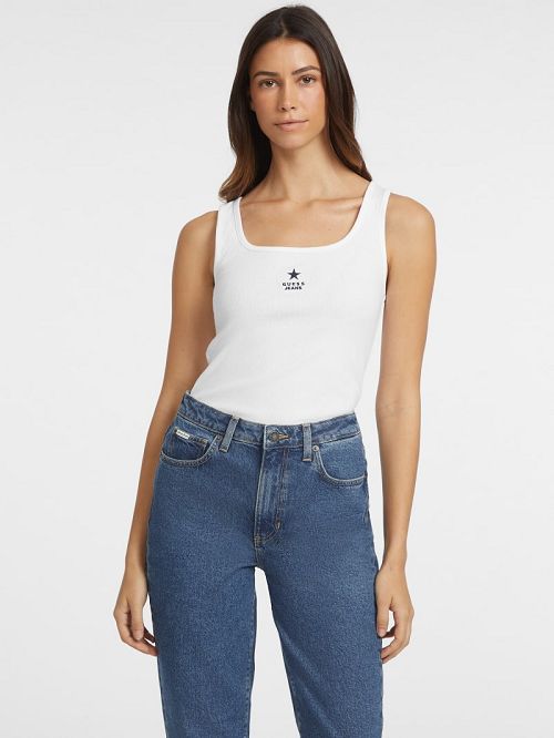 Guess Slim Embroidered Star Tank Wit | GUESS-SN27415