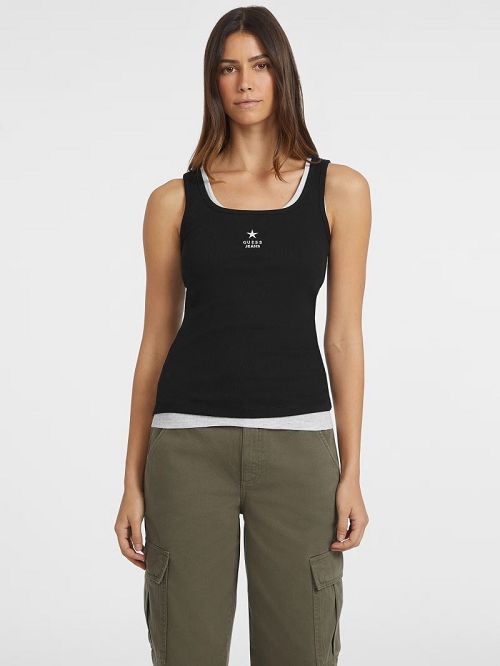 Guess Slim Embroidered Star Tank Zwart | GUESS-SN27179