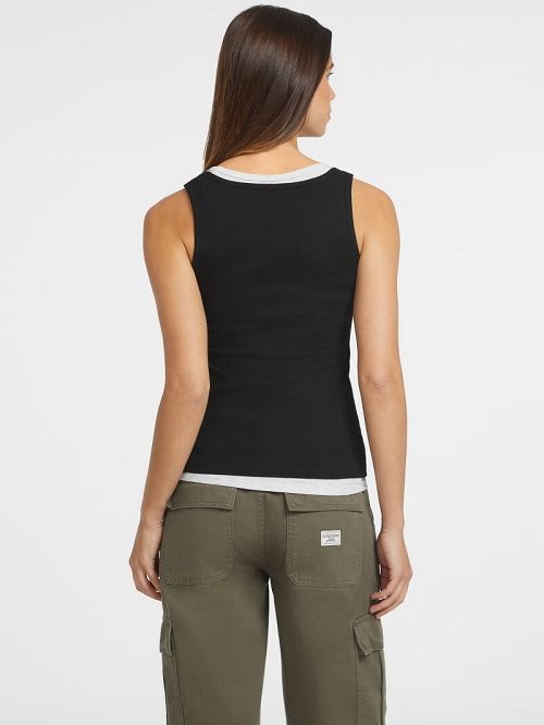 Guess Slim Embroidered Star Tank Zwart | GUESS-SN27179