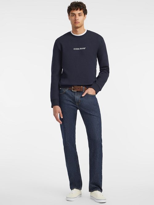 Guess Slim Logo Crewneck Sweatshirt Blauw | GUESS-SN31532