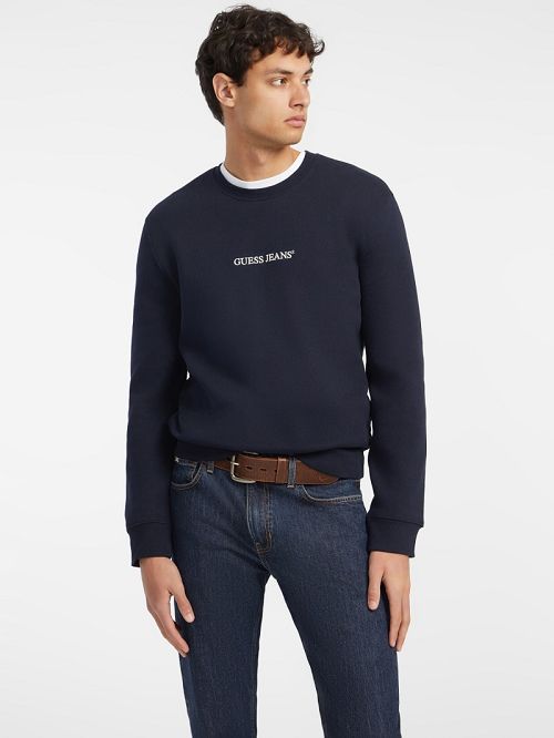 Guess Slim Logo Crewneck Sweatshirt Blauw | GUESS-SN31532