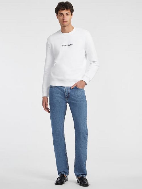 Guess Slim Logo Crewneck Sweatshirt Wit | GUESS-SN31491