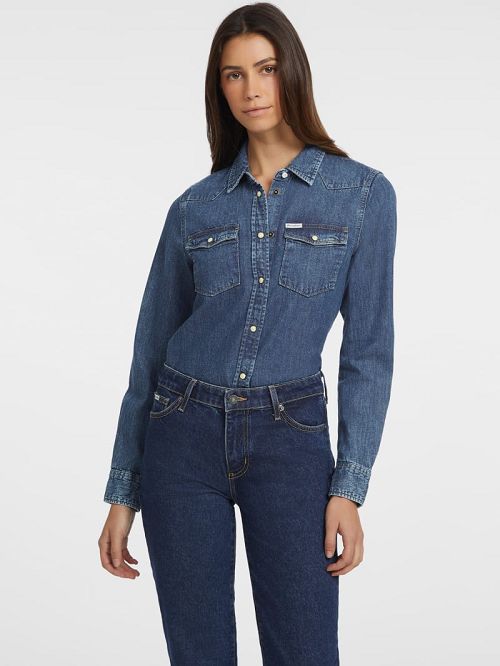 Guess Slim Long-Sleeve Denim Shirt Blauw | GUESS-SN26658