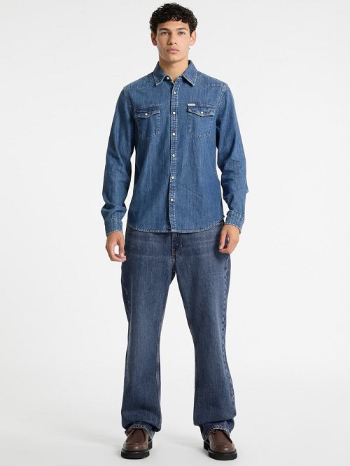 Guess Slim Long-Sleeve Denim Shirt Blauw | GUESS-SN31116