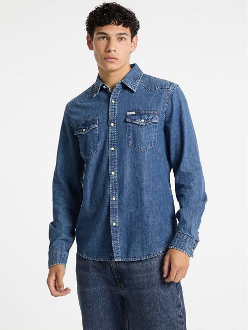 Guess Slim Long-Sleeve Denim Shirt Blauw | GUESS-SN31116