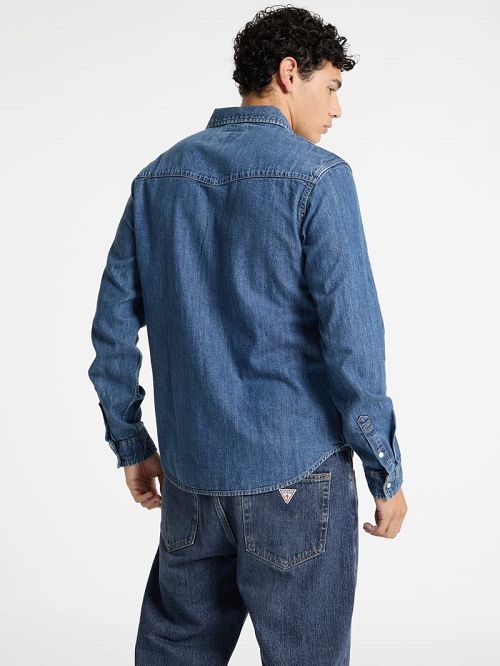 Guess Slim Long-Sleeve Denim Shirt Blauw | GUESS-SN31116