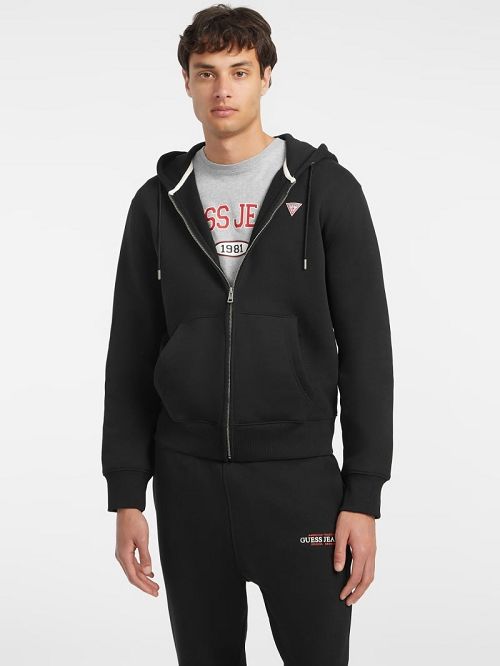 Guess Slim Mini Patch Zip-Up Hoodie Zwart | GUESS-SN31492