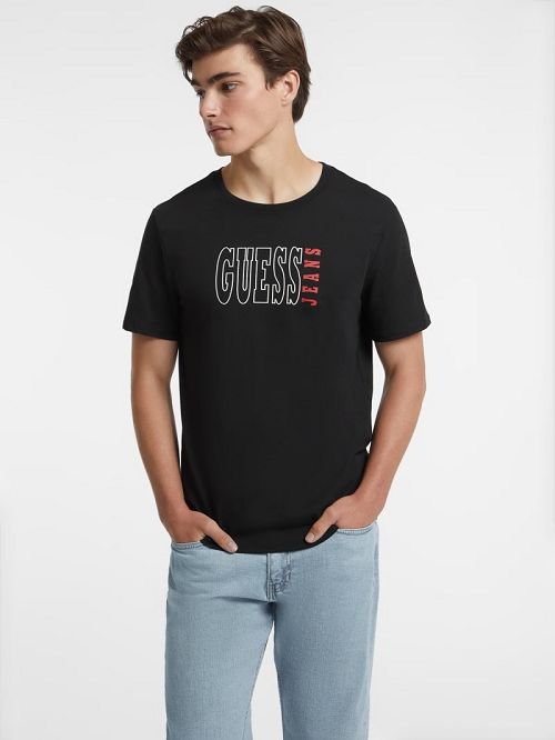 Guess Slim Outlined Logo Tee Zwart | GUESS-SN30569