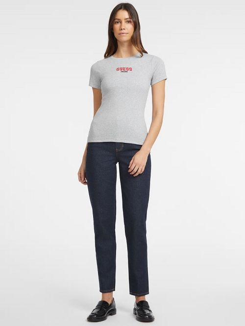 Guess Slim Rib-Knit Embroidered Tee Grijs | GUESS-SN27221