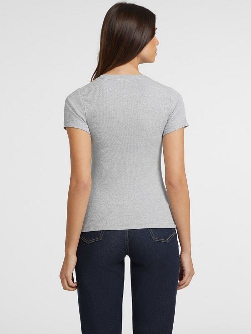 Guess Slim Rib-Knit Embroidered Tee Grijs | GUESS-SN27221
