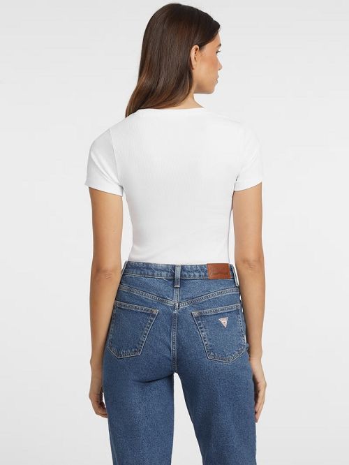 Guess Slim Rib-Knit Embroidered Tee Wit | GUESS-SN27180