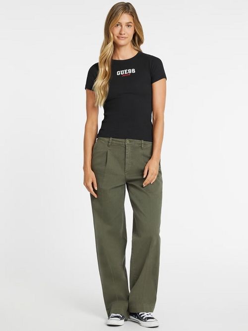 Guess Slim Rib-Knit Embroidered Tee Zwart | GUESS-SN27233