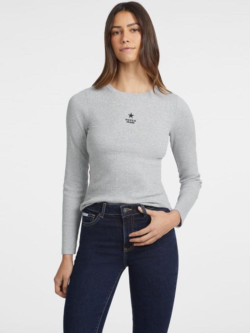Guess Slim Rib-Knit Star Tee Grijs | GUESS-SN27553