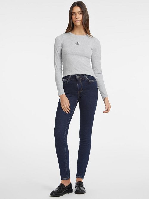 Guess Slim Rib-Knit Star Tee Grijs | GUESS-SN27553