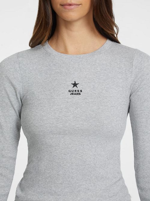 Guess Slim Rib-Knit Star Tee Grijs | GUESS-SN27553