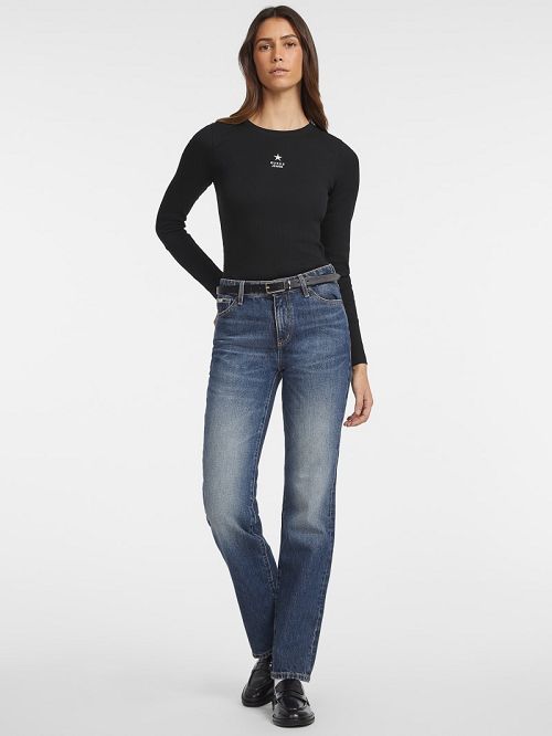 Guess Slim Rib-Knit Star Tee Zwart | GUESS-SN27513