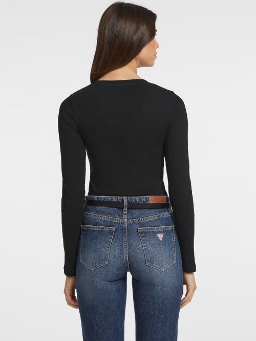 Guess Slim Rib-Knit Star Tee Zwart | GUESS-SN27513