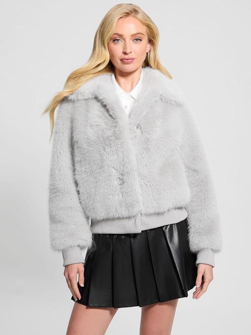 Guess Soave Faux-Fur Flight Jacket Grijs | GUESS-SN27934