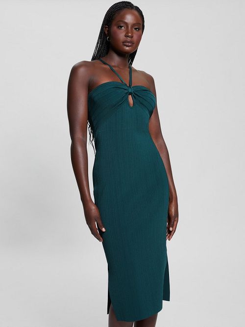 Guess Sofie Keyhole Sweater Dress Groen | GUESS-SN27034