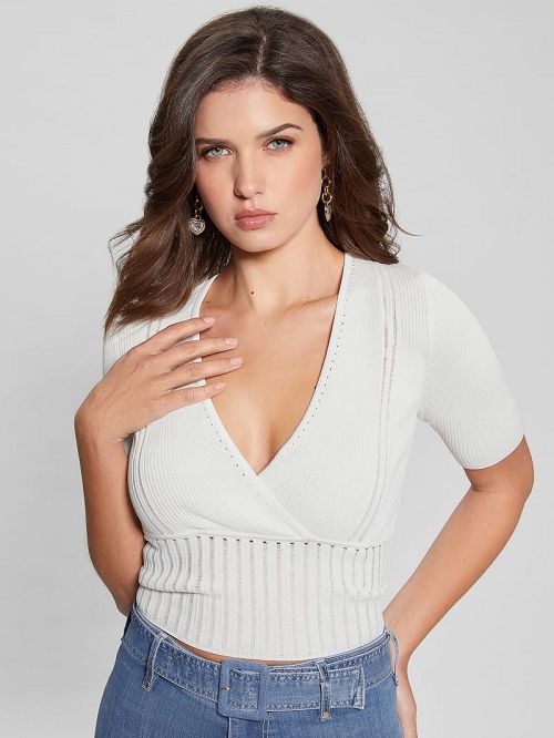 Guess Soft Bandage V-Neck Top Wit | GUESS-SN27475