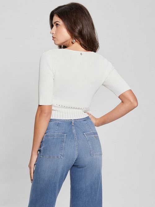Guess Soft Bandage V-Neck Top Wit | GUESS-SN27475