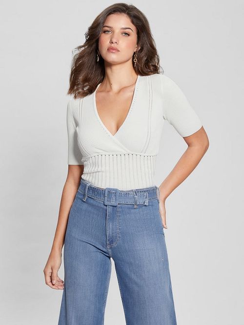 Guess Soft Bandage V-Neck Top Wit | GUESS-SN27475