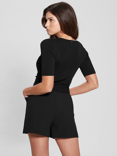 Guess Soft Bandage V-Neck Top Zwart | GUESS-SN27444