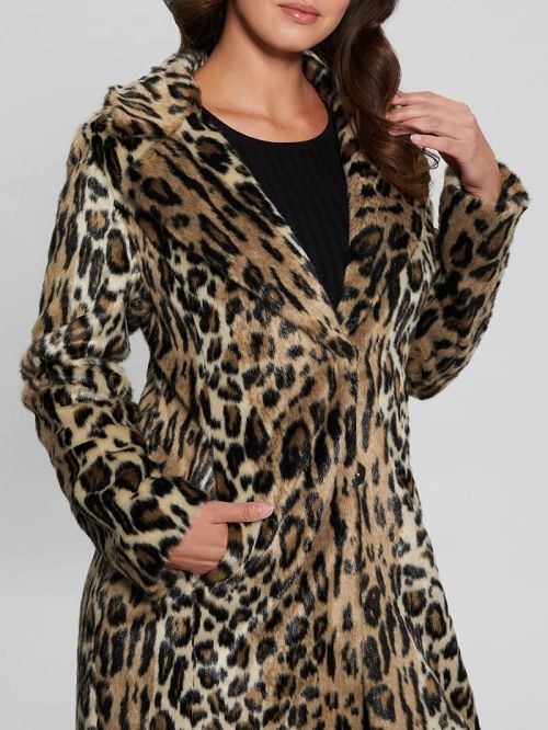 Guess Solange Leopard Faux-Fur Coat Multi | GUESS-SN28051