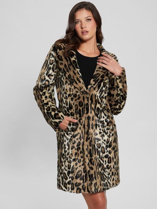 Guess Solange Leopard Faux-Fur Coat Multi | GUESS-SN28051