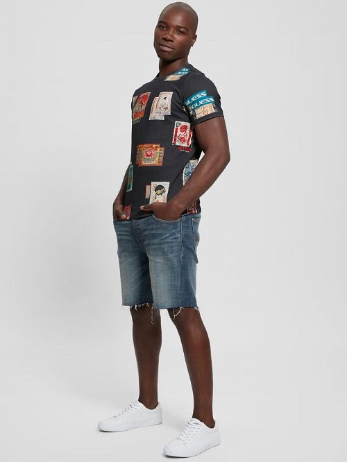 Guess Stamp Collection Tee Zwart | GUESS-SN30533