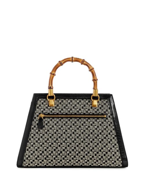 Guess Stephi Jacquard Logo Bamboo Satchel Zwart | GUESS-SN29304