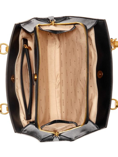 Guess Stephi Jacquard Logo Bamboo Satchel Zwart | GUESS-SN29304