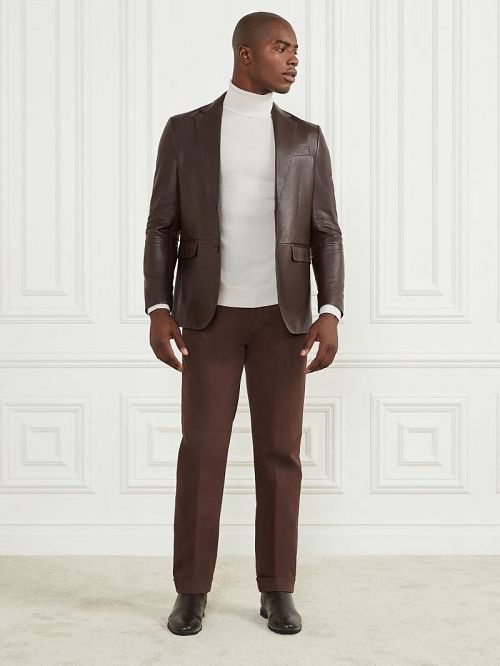 Guess Steve Notched Leather Blazer Bruin | GUESS-SN30794