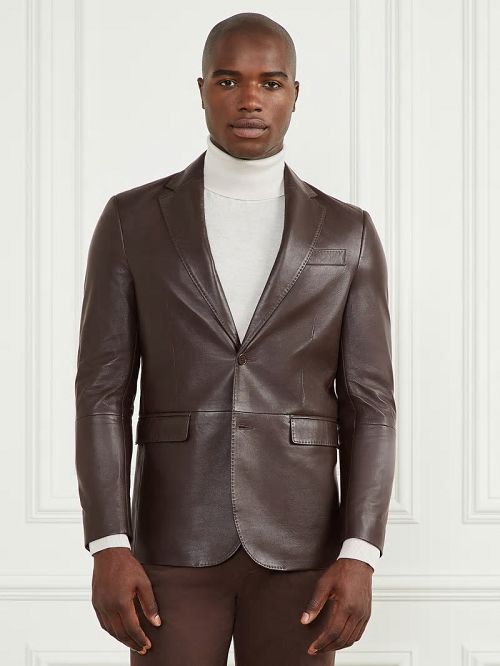 Guess Steve Notched Leather Blazer Bruin | GUESS-SN30794