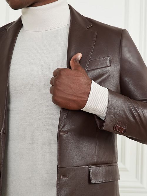 Guess Steve Notched Leather Blazer Bruin | GUESS-SN30794