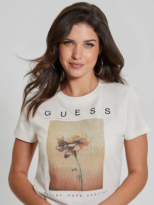 Guess Strass Picture Tee Wit | GUESS-SN27614