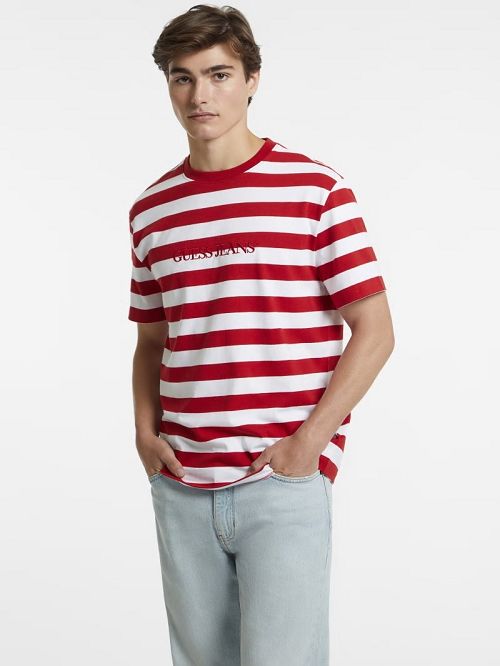 Guess Striped Logo Tee Rood | GUESS-SN30674