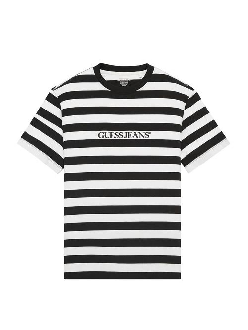 Guess Striped Logo Tee Zwart Wit | GUESS-SN30665