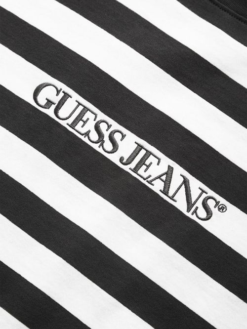 Guess Striped Logo Tee Zwart Wit | GUESS-SN30665