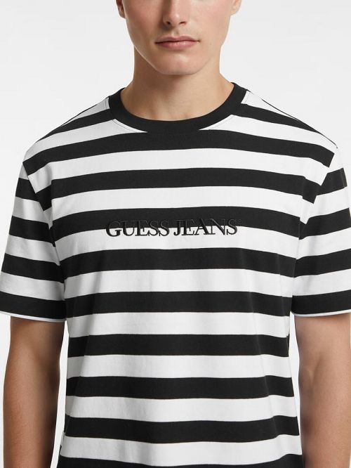 Guess Striped Logo Tee Zwart Wit | GUESS-SN30665